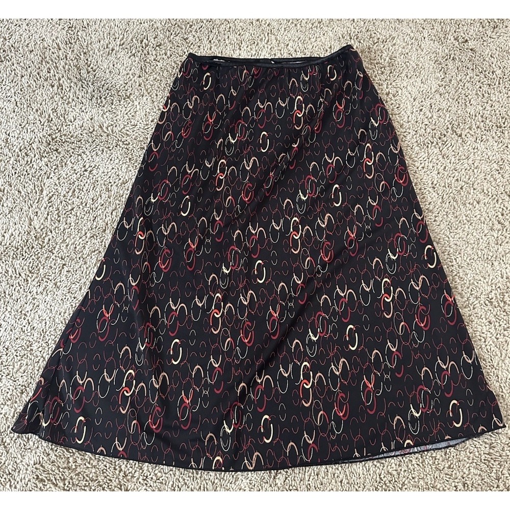 Wrapper Womens Medium Black Red Chain Link Print A-Line Midi Skirt 60TZ2808 - Picture 3 of 8
